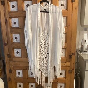 Torrid White Crochet Lace-Trimmed Kimono Cover-up Size 1-2 (XL XXL)